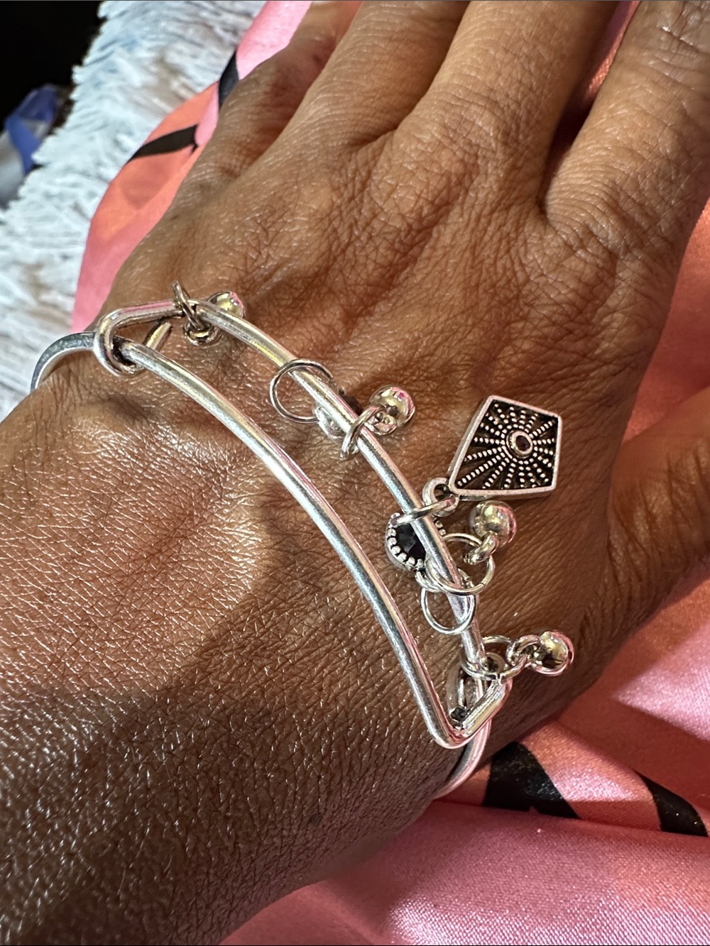 Silver-Tone Adjustable Charm Bangle Bracelet - Silver
